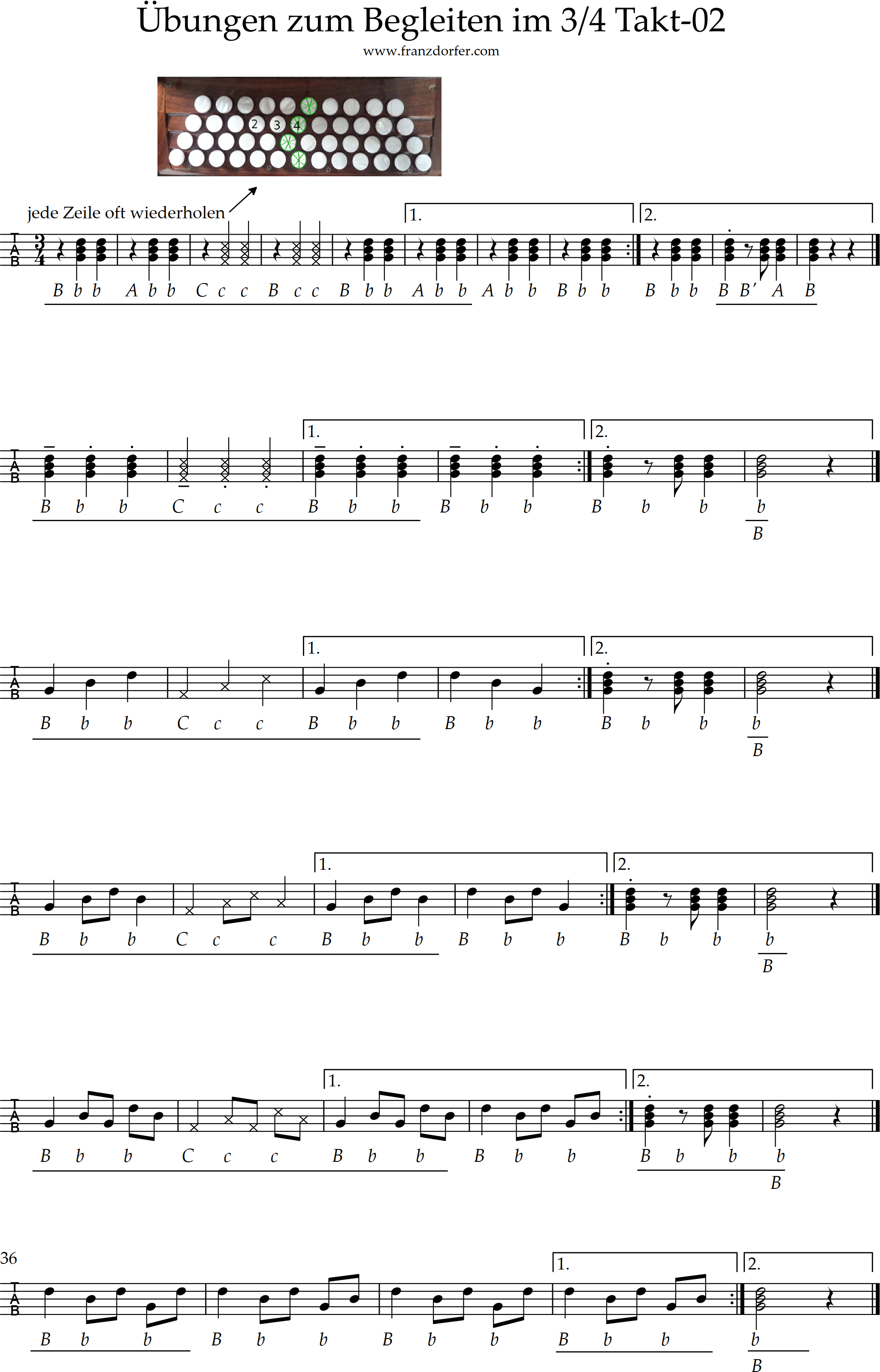 Übungen im 3/4 Takt für Steirische Harmonika